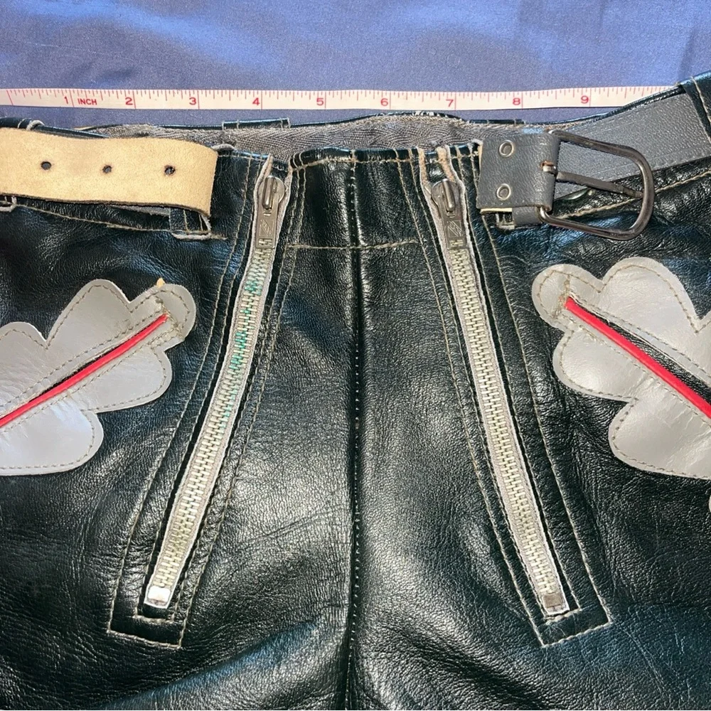 Kids Black and Gray Lederhosen Costume Shorts Leather